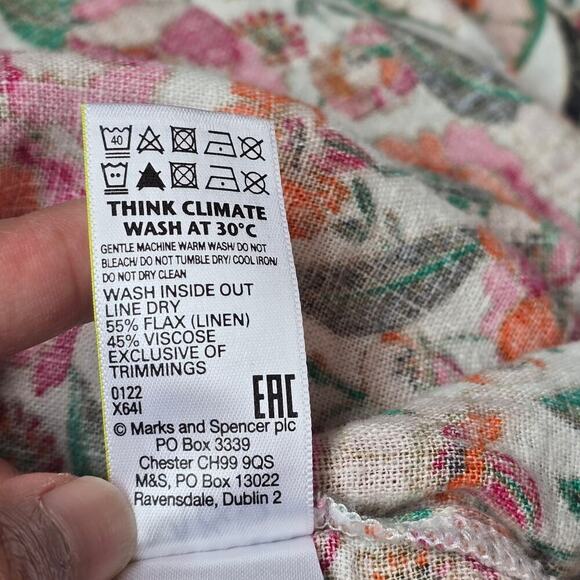 M&S Collection Linen Floral Square Neck Midi Dress Cream Orange Sz 8 Sleeveless - Picture 10 of 10